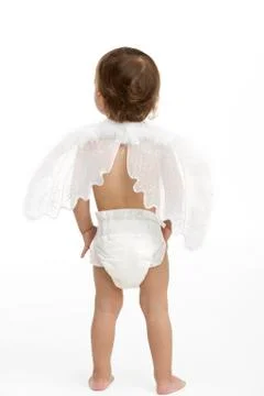 Back View Of Toddler Wearing Nappy And Angel Wings Stock Photos