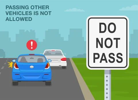 Back view of a traffic flow on "do not pass" sign area. Stock Illustration