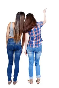 Back view of two pointing young girl Stock Photos