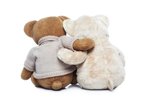 Back view of two Teddy bears hugging each other.jpg Stock-Fotos
