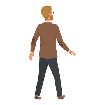 Back view of walking man in formal suit, teacher or office worker in hurry to Stock Illustration