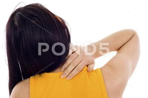 Back View of a Woman with Neck Pain Stock Photos
