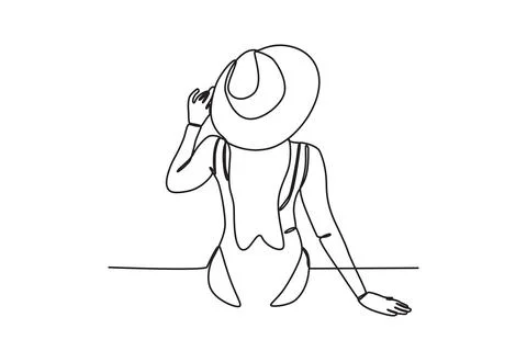Back view of a woman sunbathing wearing a hat Stock Illustration