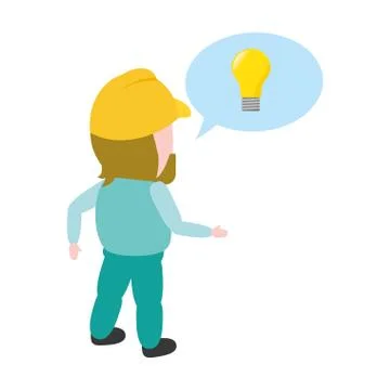 Back view worker bulb creativity Stock Illustration