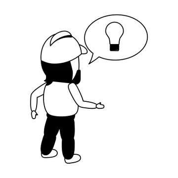 Back view worker bulb creativity Stock Illustration