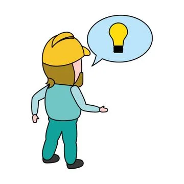 Back view worker bulb creativity Stock Illustration