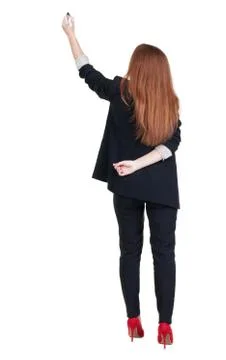 Back view of writing beautiful redhead business woman Stock Photos