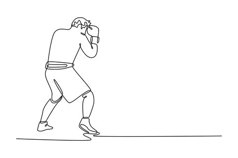 Back view young boxer demonstrating defense pose on boxing ring Stock Illustration