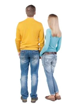 Back view of young embracing couple (man and woman Stock Photos