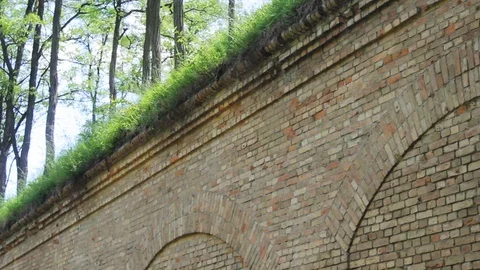 Back view of a young long-haired woman in white walking down the deserted old Video stock 99311571