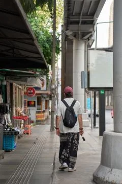 Back view of a young man near BTS Skytrain, Thailand, 31 January, 2025 Stock Photos