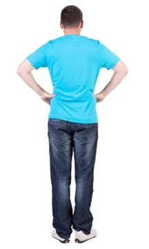Back view of young men in  blue t-shirt and jeans Foto stock