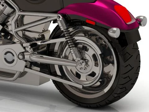 Back wheel and Chromed cylinders of the engine and gearbox beside heavy motor Illustration