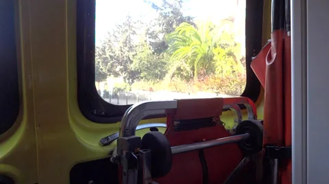Back window ambulance ride inside view  Stock Footage 33827948