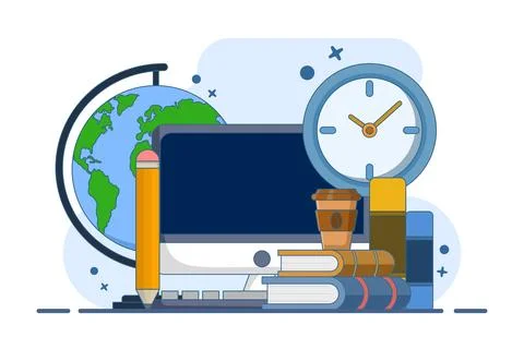 Back to work concept, bag and books, office, businessman, education. イラスト素材