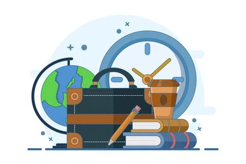 Back to work concept, bag and books, office, businessman, education. Stock Illustration