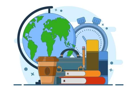 Back to work concept, bag and books, office, businessman, education. Stockillustratie