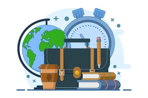 Back to work concept, bag and books, office, businessman, education. イラスト素材