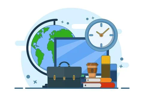 Back to work concept, bag and books, office, businessman, education. イラスト素材