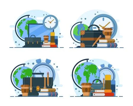 Back to work illustration set combining office essentials 스톡 일러스트