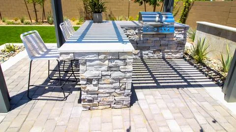 Back Yard BBQ Station With Stools Stock Photos