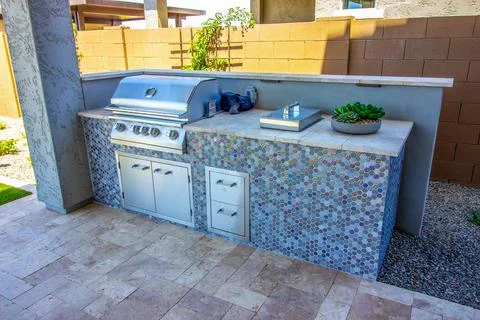 Back Yard Built-In BBQ Cooking Station Stock Photos