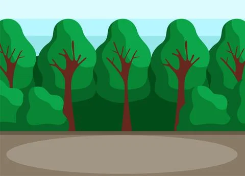 Back yard with high trees. Park, glade or backyard forest for hanging out and Ilustración de archivo