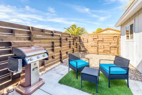 Back yard patio Stock Photos