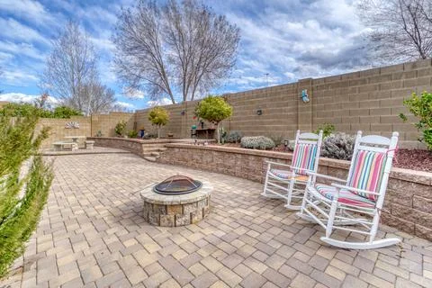 Back yard patio Stock Photos