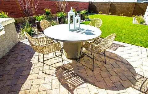 Back Yard Patio Table With Four Chairs Stock Photos