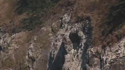 Back zoom Cape Disappointment cliffs WA Stock Footage 56777010