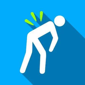 Backache Flat Long Shadow Square Icon 스톡 일러스트