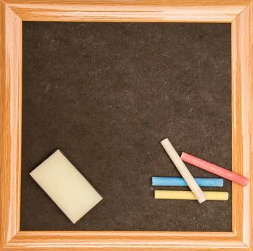 Backboard with chalks and board rubber Stock Photos
