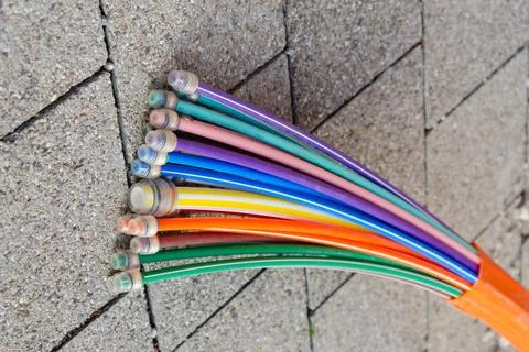 Backbone fibre optic cable with separate multi-colored cores Stock Photos