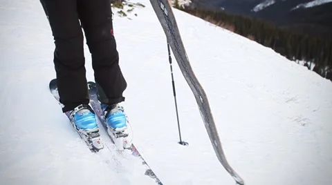 Backcountry Skier Pulling Off Skins Stock Footage 50057091