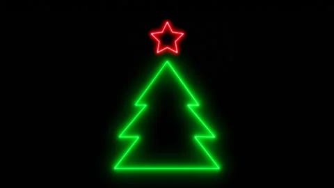 Backdrop With Animated New Year Tree Glowing Neon And Red Star Above Stock Footage 167606958