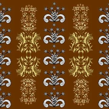 Backdrop, fabric, gold sketch. Vector golden seamless pattern. Golden pattern on Stock Illustration