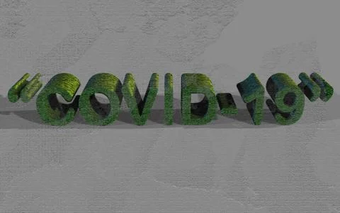 Backdrop with green text reading "COVID-19" on gray textured background Stock Illustration