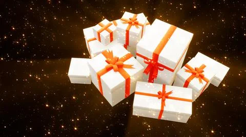 Backdrop of holiday shining set of presents with falling snow イラスト素材