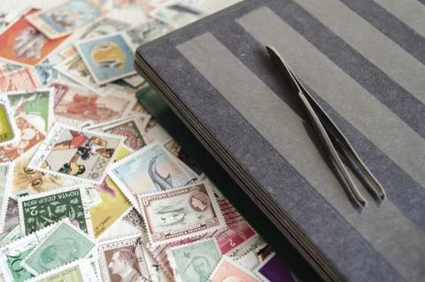 Backdrop of old postage stamps Stock Photos