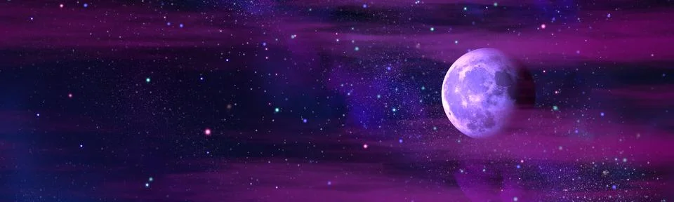 Backdrop - panorama of big clouds and moon Stock Illustration