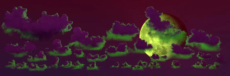 Backdrop - panorama of large clouds and moon , nature 3D rendering イラスト素材
