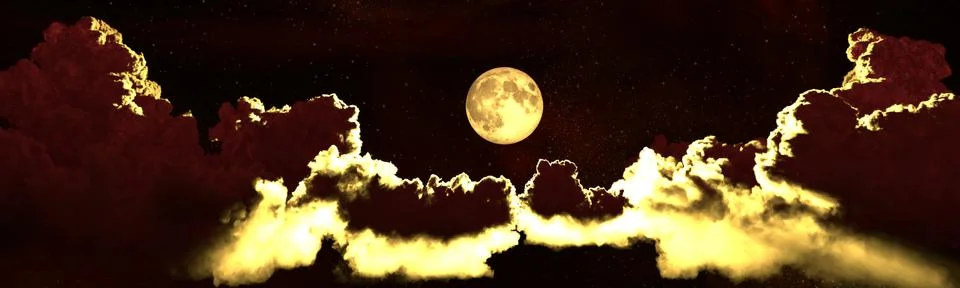 Backdrop - panorama of large clouds and moon . cg Ilustração Stock