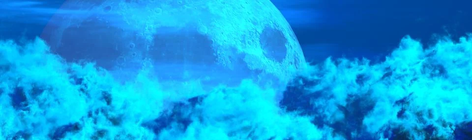 Backdrop - panoramic large cumulus clouds and moon. concept Stock Illustration