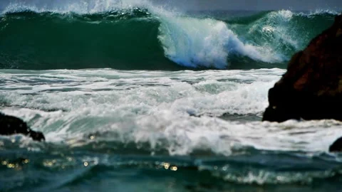 Backdrop of sea tropical blue ocean wave breaking Rolling waves surging. amazing Video stock 336585903