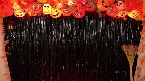 Backdrop set decorated for halloween- Stock Footage 242958131