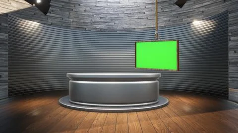 Backdrop For TV Shows .TV On Wall.3D Virtual News Studio Background Illustration