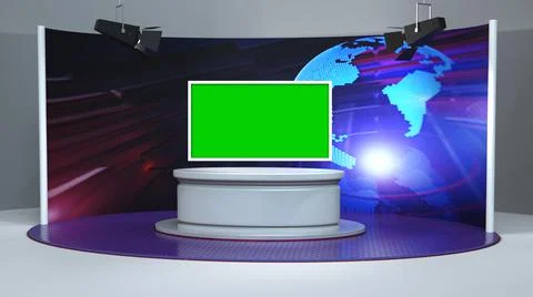 Backdrop For TV Shows .TV On Wall.3D Virtual News Studio Background Illustration