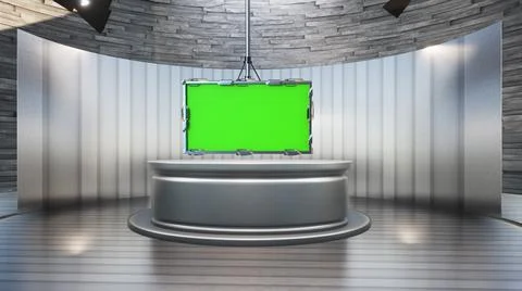 Backdrop For TV Shows .TV On Wall.3D Virtual News Studio Background Illustration