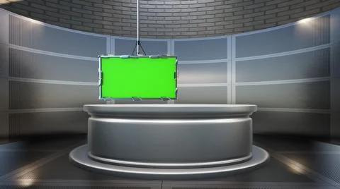Backdrop For TV Shows .TV On Wall.3D Virtual News Studio Background Illustration